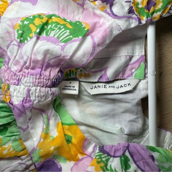 Janie & Jack Girls Floral Purple Green Smocked Top Puff Sleeves Size 3 - Picture 5 of 6